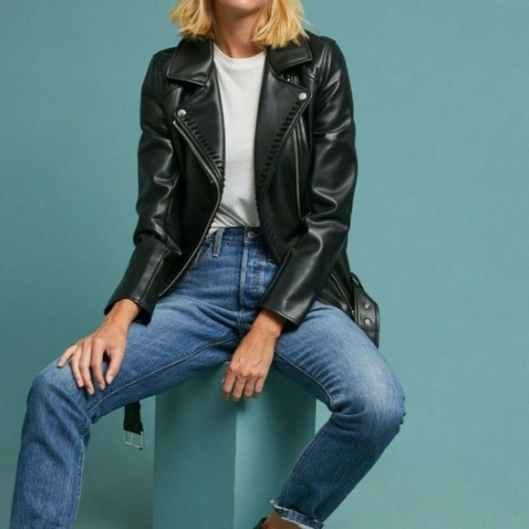 Ett:Twa by Anthropologie Whipstitch Vegan Leather Moto Jacket